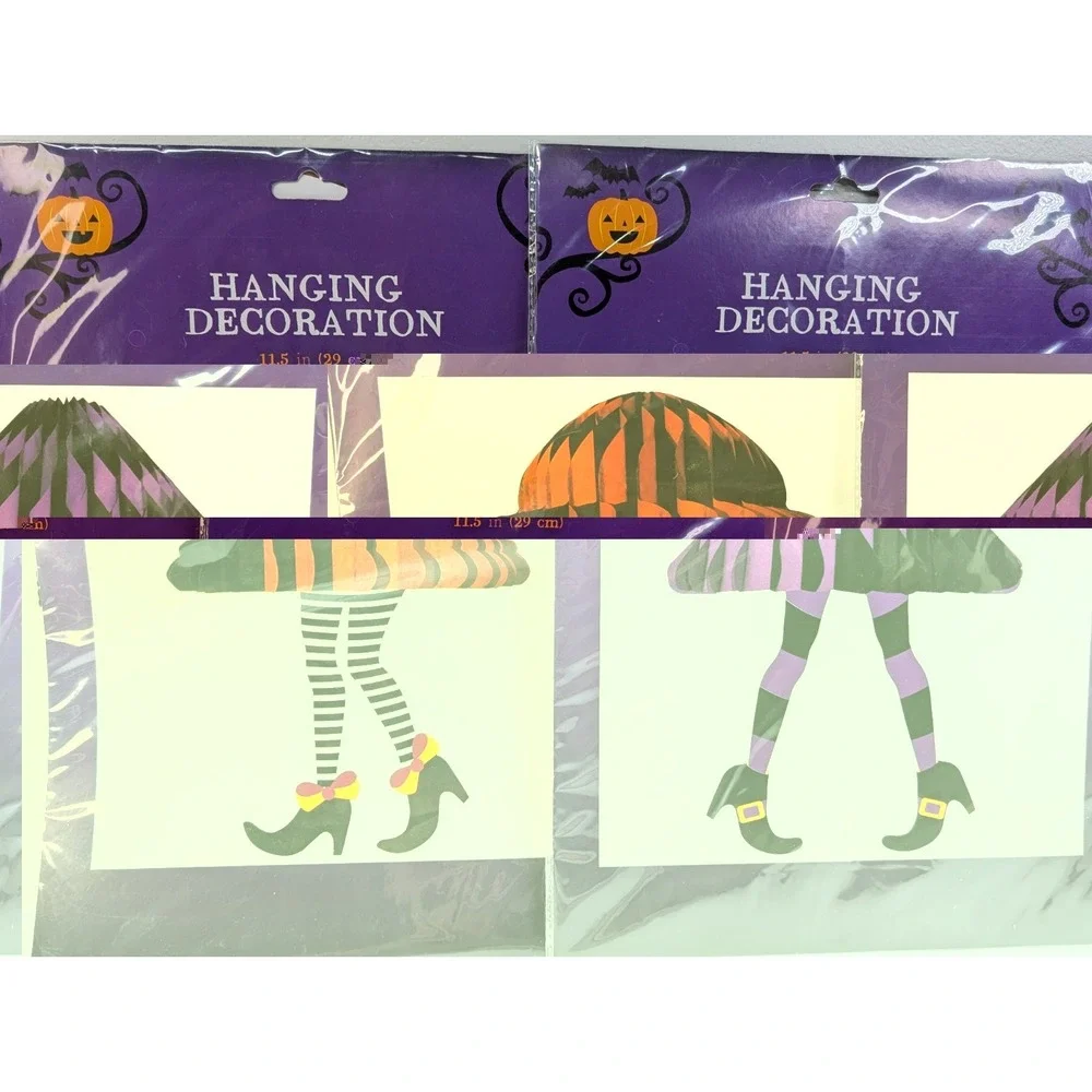 Halloween Witch Legs Paper Honeycomb Skirt Hanging Mobile Holiday Decor‎ X2